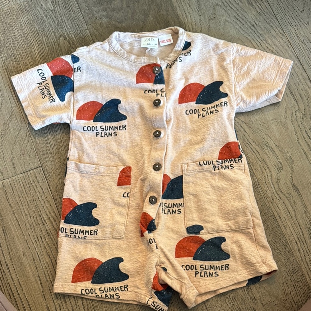 Zara Kids Beige Graphic Romper